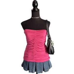 hot pink ruched tube top